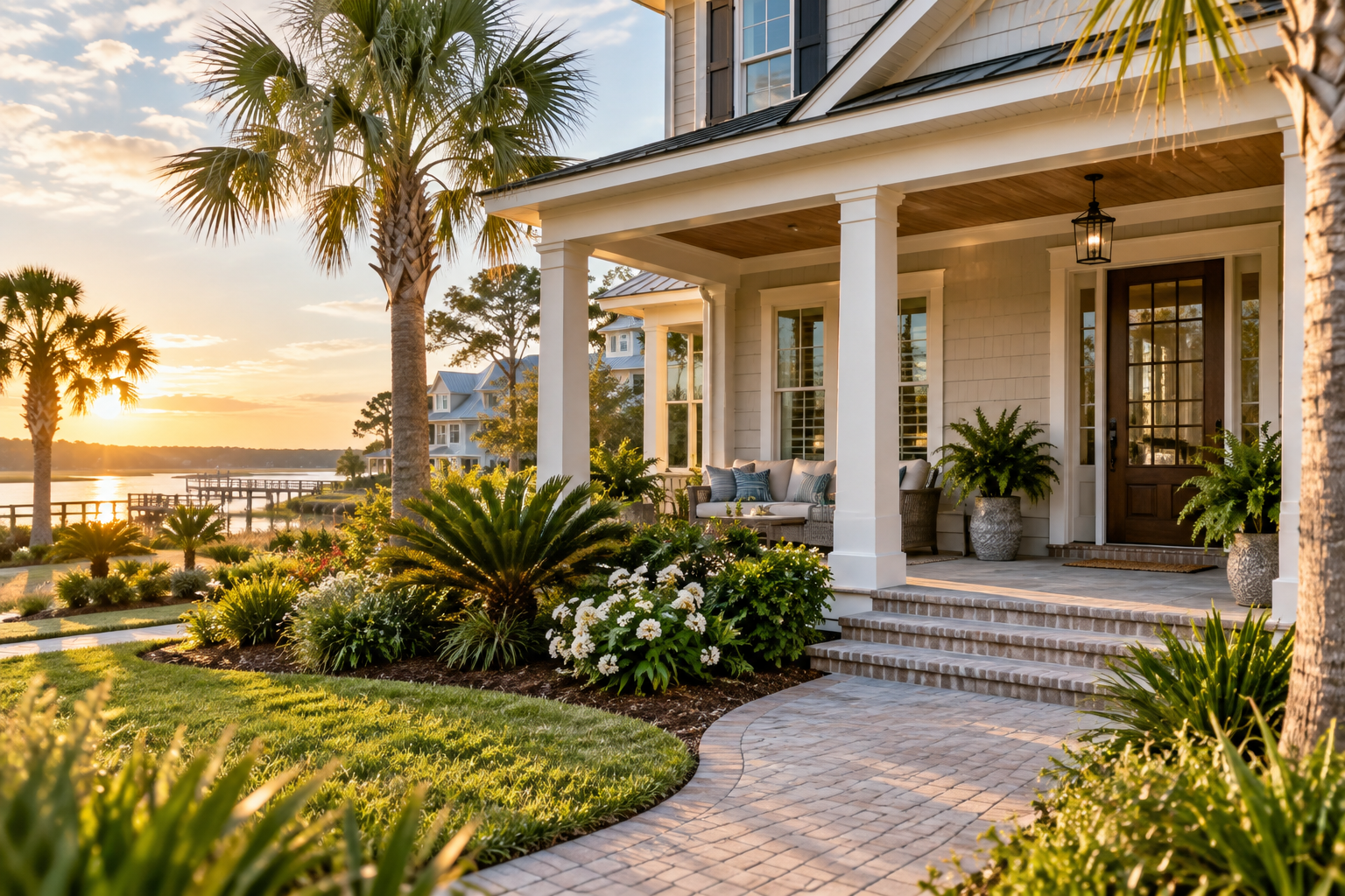 Coastal-style Northeast Florida home with a welcoming porch and landscaped yard