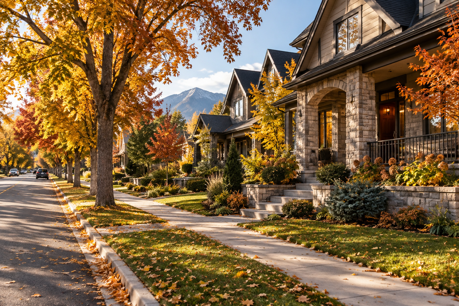 Established homes along a tree-lined Denver-area street in autumn